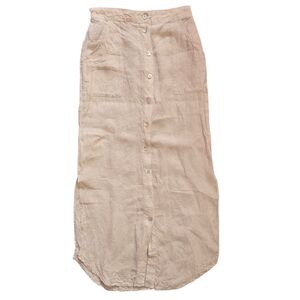Antibes Blanc Beige Button-Front Long Linen Skirt S Neutral Lightweight